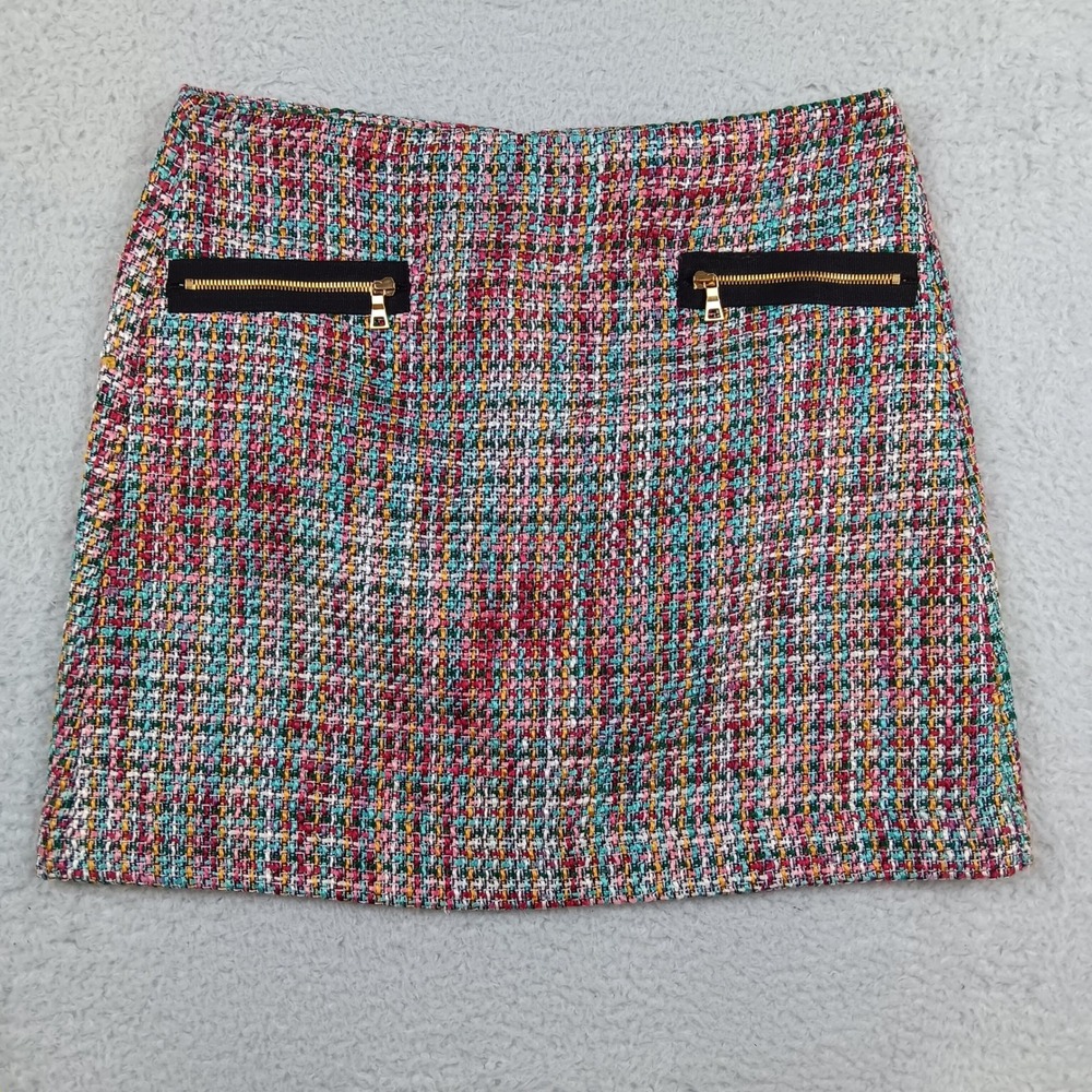 Loft Skirt Mini 10 Multicolor Tweed Zipper Pocket A-Line